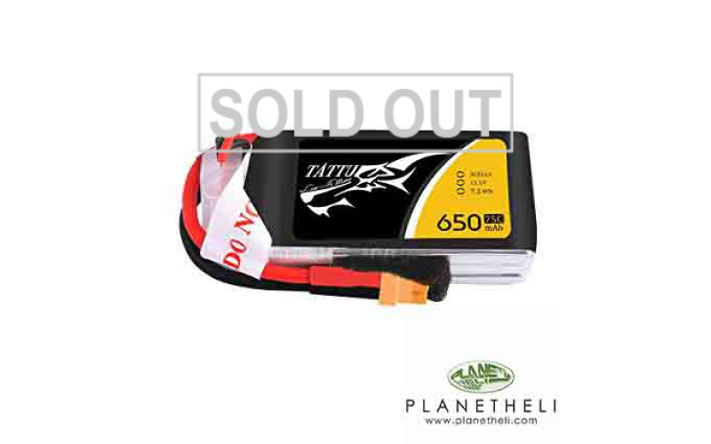 Tattu 650mAh 3S1P 75C 11.1V Lipo Battery Pack with XT30 plug